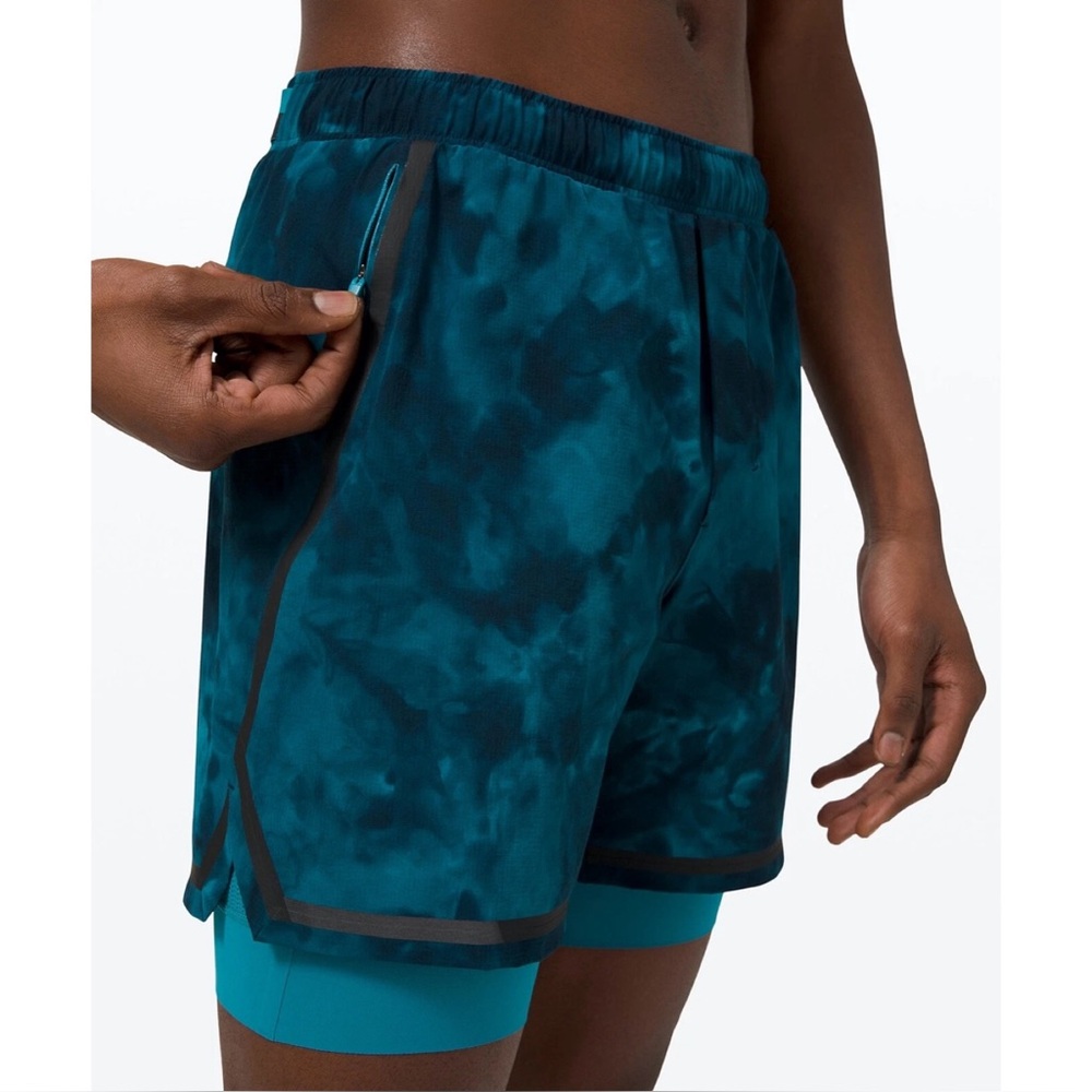 Lululemon Surge Lined Athletic Running Shorts Bold Lines Hawaiian Blue Small